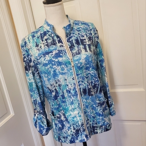 Hearts of Palm Zip Front Colorful Fauz Snakeprint Shimmer Jacket Size 14 - Picture 1 of 13